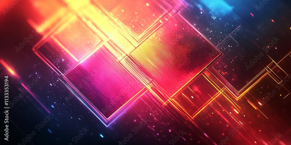 Aufkleber Colorful Abstract Art With Intersecting Glowing Squares on Textured Background : Generative AI