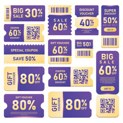 Vouchers coupons and tickets Templates for promotions and discounts Vector illustration