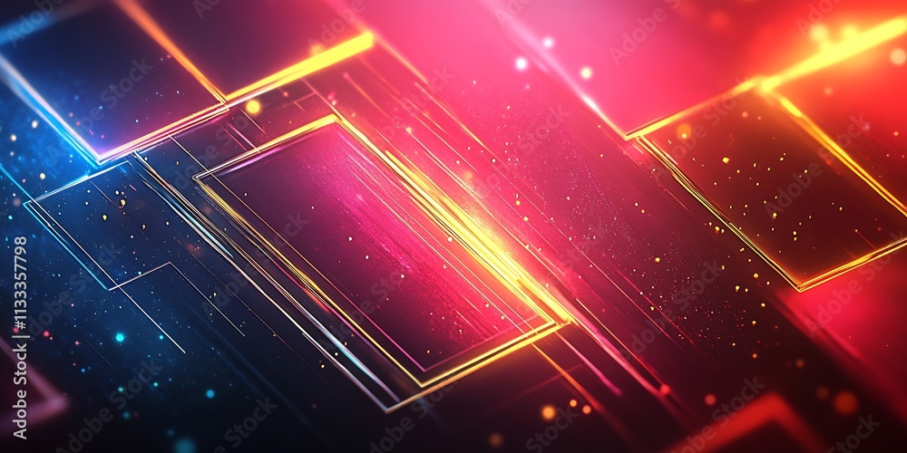 Fototapete Dynamic Abstract Digital Art with Overlapping Colorful Squares and Glowing Effects : Generative AI