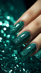 Stunning Emerald Acrylic Nails Embellished with Rhinestones: A Luxurious Beauty Fashion Statement