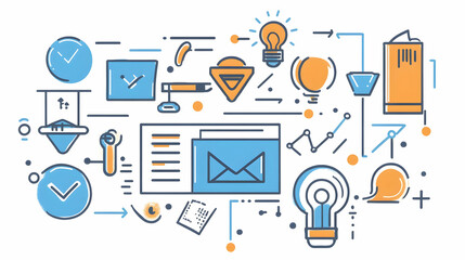 Fototapeta premium Abstract illustration depicting a process of workflow, communication, and idea generation. Clean lines and a bright color palette create a modern and engaging image.
