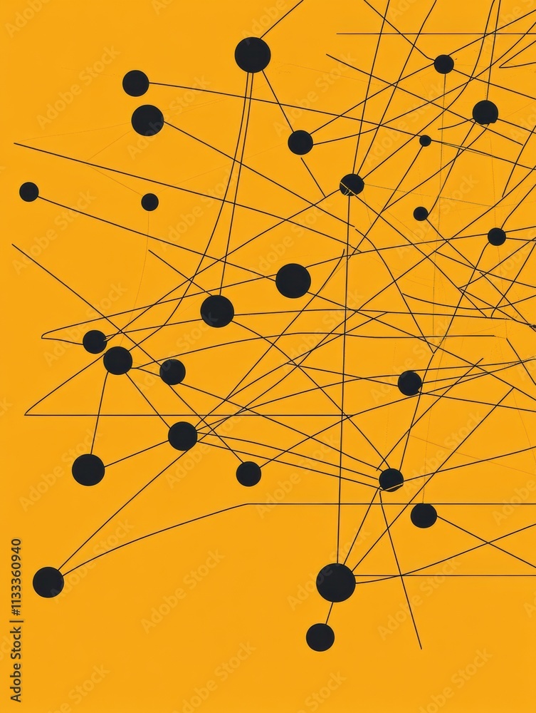 Fototapete Lines connect various black dots against an orange background, providing ample space for additional text or information. Generative AI