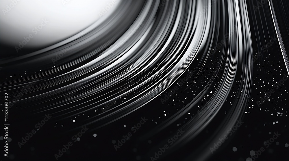 Poster monochrome waves with glittering particles evoking energy and movement in a digital landscape : gene