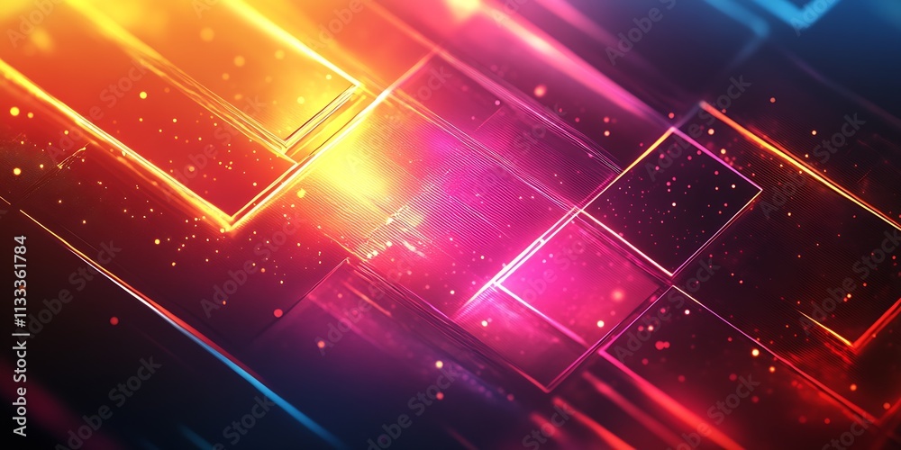 Aufkleber abstract futuristic digital technology background with colorful geometric shapes and light effects :