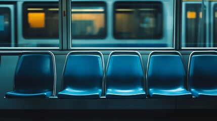 Modern urban public transit chairs empty subway train seats : Generative AI