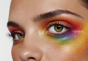 Obraz premium close-up of a female eye makeup with rainbow colors, pride