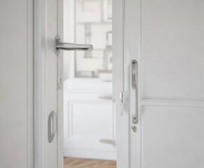 Naklejka premium Minimalist white door handle in a contemporary home, elegant, stylish, modern, architecture