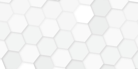 Fototapeta premium Abstract background white, gray hexagon with seamless geometric pattern texture design. futuristic geometry pattern honeycomb mosaic and tile texture. hexagon grid minimalist mesh cell texture design.