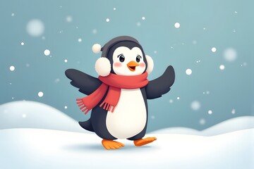Fototapeta premium Playful Penguin in Winter Wonderland