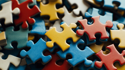 Fototapeta premium Vibrant puzzle pieces creating abstract pattern of unity and cooperation