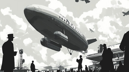 A hot air blimp at an air show with impressive stunt generative ai. Zeppelin. Illustration