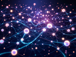 Fototapeta premium Network, Connections, Glowing, Dots, Lines, Nodes, Digital, Technology, Futuristic, Web, Internet, Data, Information, Cyberspace, Abstract, Background, Neon, Bright, Dark, Contrast, Modern, Innovative