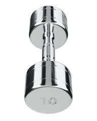 Round Chrome Dumbbell with number 10, weightlifting gym equipment top view. PNG isolated on transparent background and vector illustration