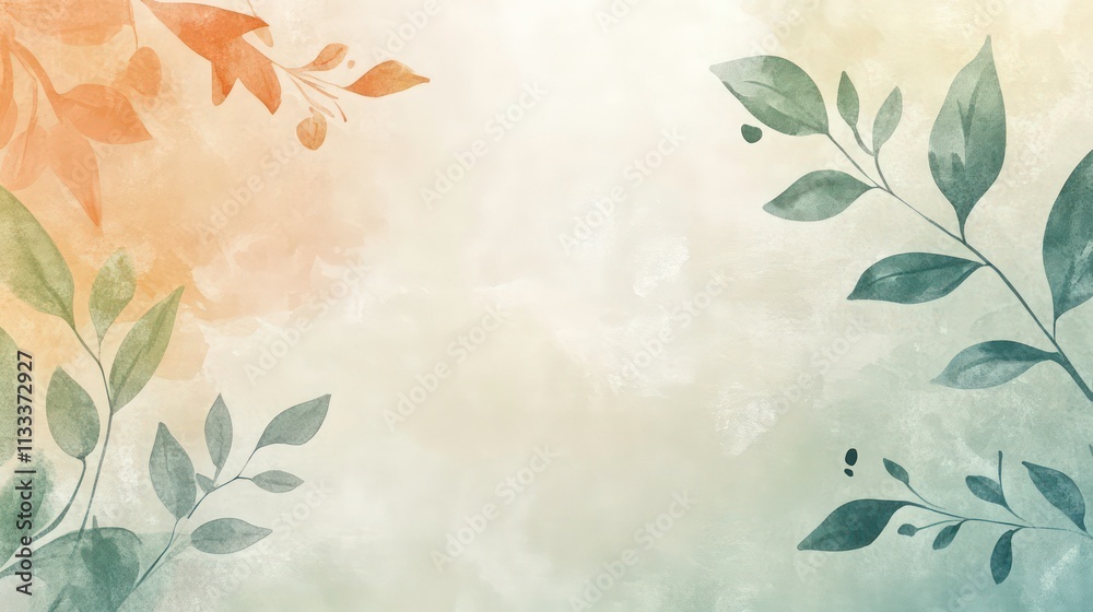 Poster A simple nature-inspired background with subtle watercolor textures and botanical elements.