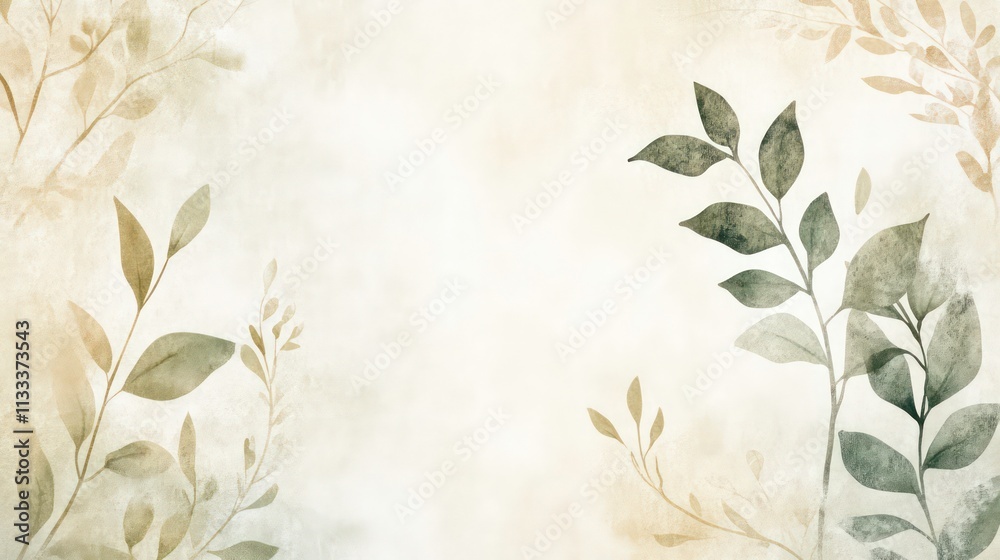 Poster A simple nature-inspired background with subtle watercolor textures and botanical elements.