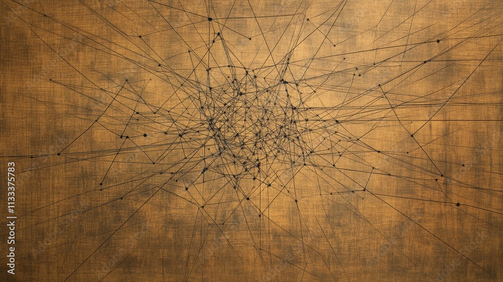 Poster abstract design features an open network symbol with connecting lines on a textured background, prov