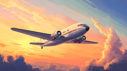 Fototapeta premium An airplane soaring in the sky features a propeller and wing. Zeppelin. Illustration