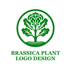 Green Brassica Plant Logo Design with Stylized Leaves and Fields - Eco-Friendly Branding Concept