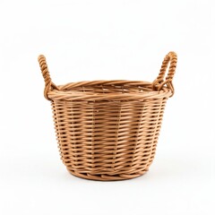 Fototapeta premium isolate basket on white background, An empty isolated woven basket, made of natural fibers, on a pure white background