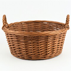Obraz premium isolate basket on white background, An empty isolated woven basket, made of natural fibers, on a pure white background