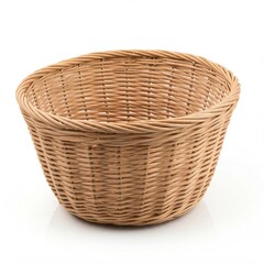 Obraz premium isolate basket on white background, An empty isolated woven basket, made of natural fibers, on a pure white background