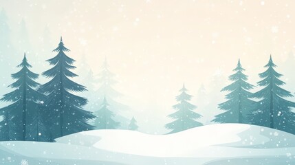 Fototapeta premium Snowy Winter Landscape with Pine Trees and Falling Snowflakes.