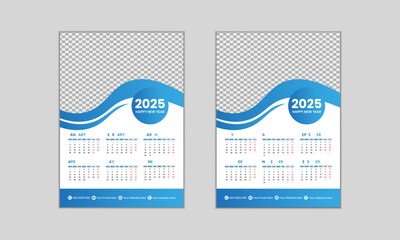 Modern 2025 Two Page Wall Calendar Design Print Template.