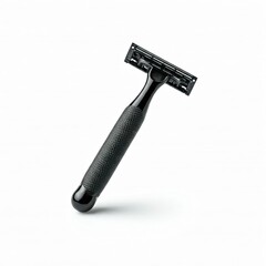 shaving razor on a white background, Top view of black disposable shaving razor isolated on white