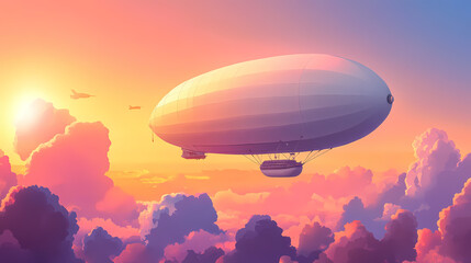 Dirigible flying in the sky. aerostat balloon blimp airship aviation concept. Zeppelin. Illustration