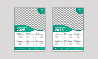 Modern 2025 Two Page Wall Calendar Design Print Template.