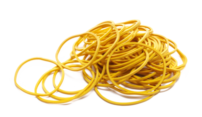 Yellow rubber bands isolated on white, side view	