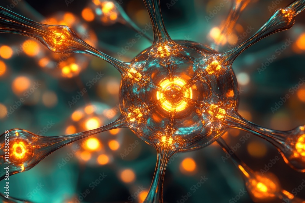 Wall mural microscopic view of interconnected glowing neurons, showcasing intricate neural network.
