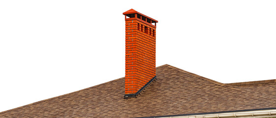 House with a brown asphalt shingle roof and a chimney