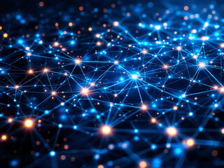 Network, Connections, Glowing, Dots, Lines, Nodes, Digital, Technology, Futuristic, Web, Internet,...