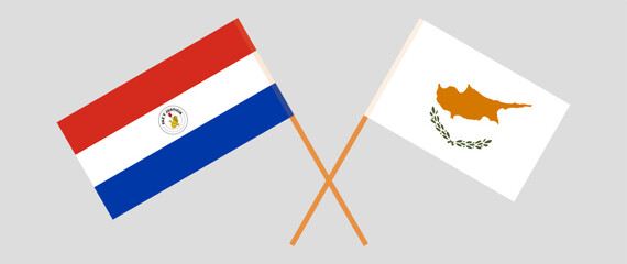 Crossed flags of Republic of Paraguay and Cyprus. Official colors. Correct proportion. Vector illustration