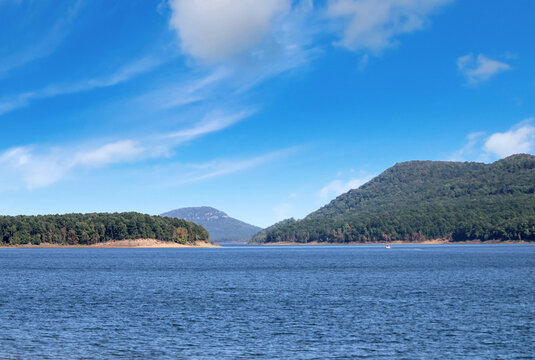 Lake and mountains at Greers Ferry Lake in AR