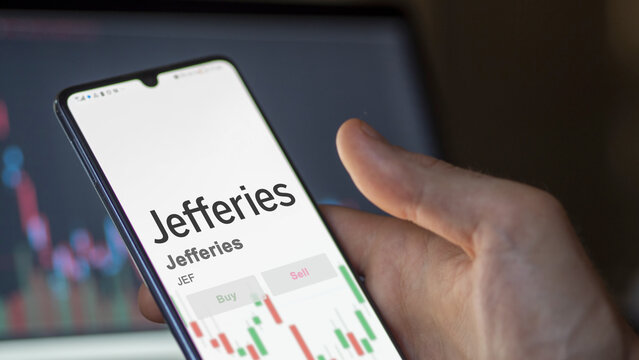 March 26th 2024, logo of Jefferies on a white wall in a hall building, the $JEF brand indoor.