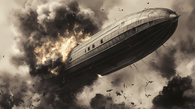 The hindenburg disaster. Zeppelin. Illustration