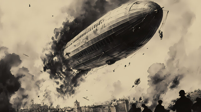 The hindenburg disaster. Zeppelin. Illustration