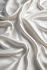Obraz premium Glistening white silk satin textile with gentle waves, background, glistening, waves, satin