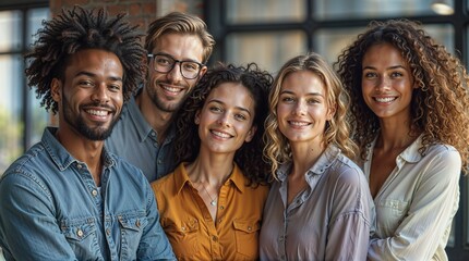 Fototapeta premium A diverse group of business people smiling at the camera in an office.