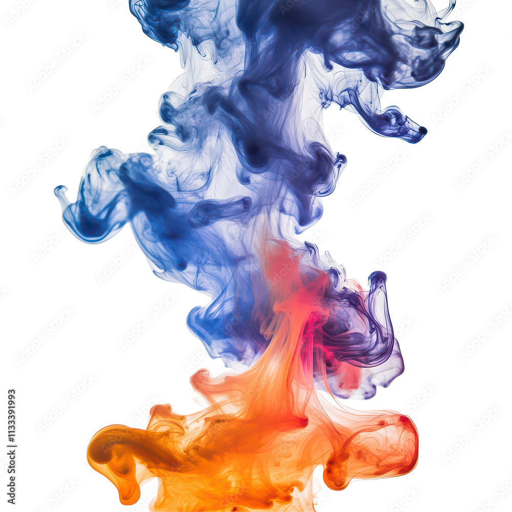 Poster colorful artificial vortex ink and smoke swirling against a png backdrop captured in a dynamic displ