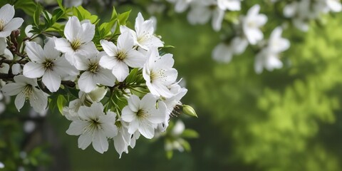 Exquisite white blossoms with purple veins blooming against a green backdrop, colorful petals, spring garden