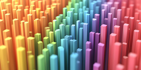 Obraz premium Vibrant Rainbow Prisms, Abstract Geometric Background with Colorful, Varying Heights and Depth