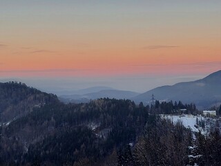 Obraz premium die Wiener Alpen in Abendrot, Niederösterreich