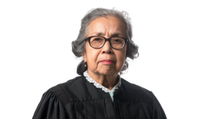 Mexican senior female judge on white background