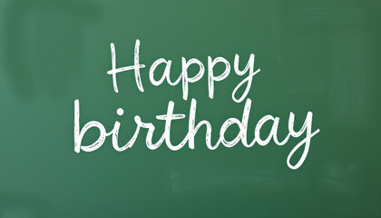 Obraz premium Chalkboard with Happy Birthday text with hand-drawn ornaments isolated on white background. 