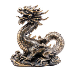 Fototapeta premium Antique dragon statue with intricate details, showcased on a transparent background for clarity, Antique Dragon Statue Isolated on transparent background