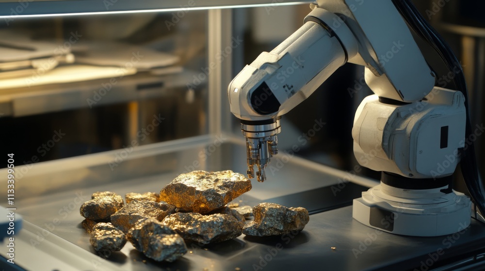 Leinwandbilder a robotic arm meticulously picks up sparkling gemstone rocks within a high-tech laboratory. the cont