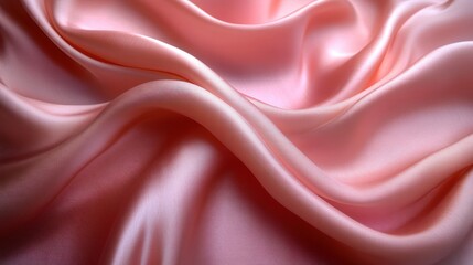 A close-up of soft, flowing pink satin fabric showcasing its smooth texture and gentle drape.